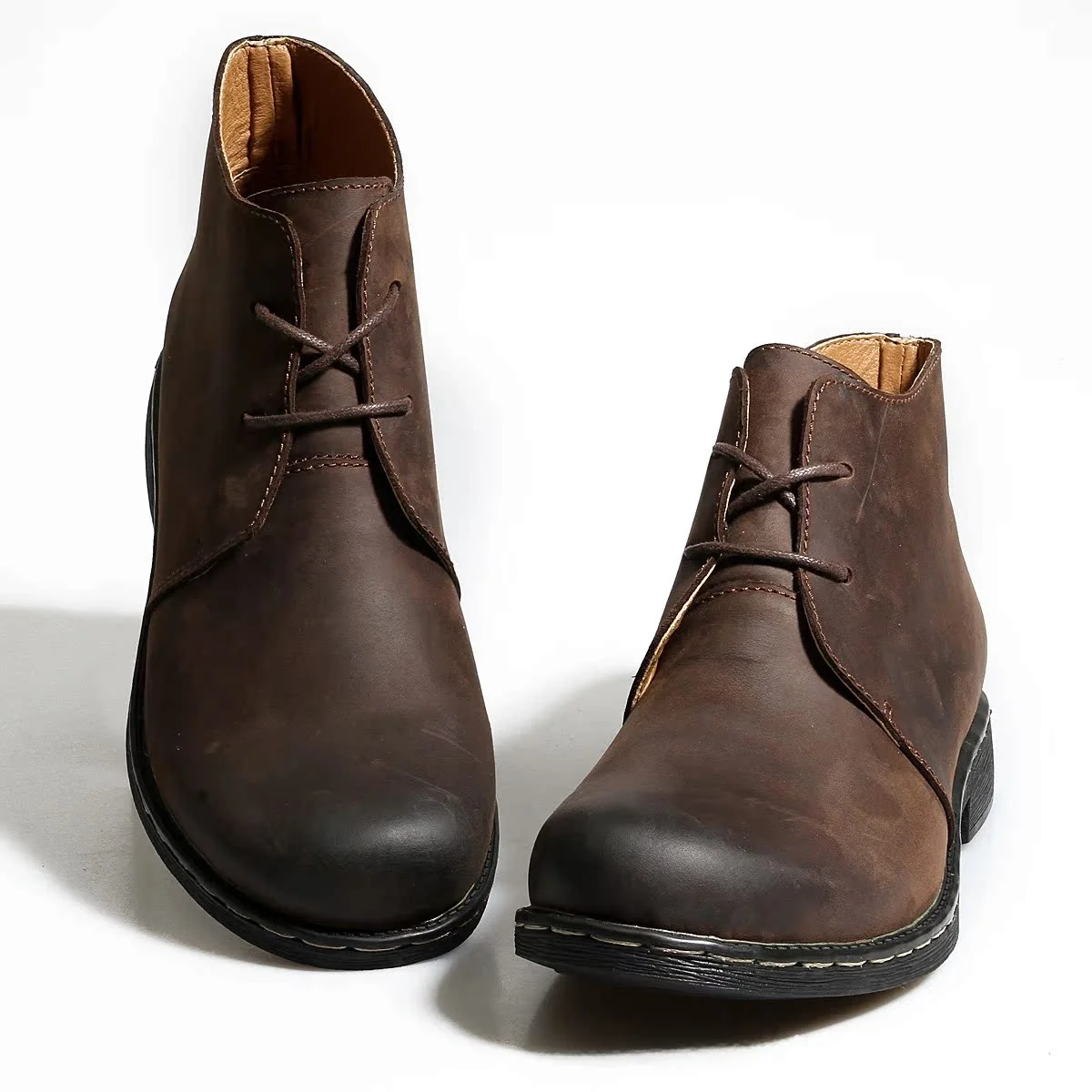 

Winter New English Fashion Cotton Added Boots Men's Brogue Leather Thick Heel Wear-resistant Mid-calf Short Boots