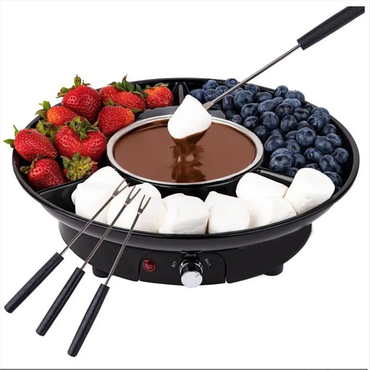 [AT52] Electric Fondue Set, with Fork, Chocolate Melting Pot, Chocolate Melting Candy Melting Fondue Pot US Plug White