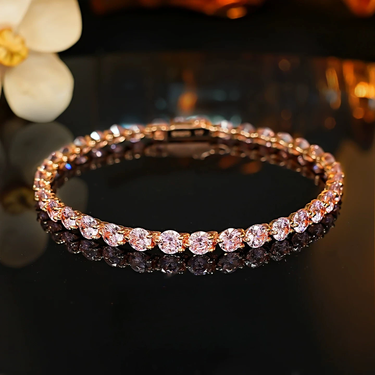 s925-silver-bracelet-tennis-chain-4mm-pink-zircon-women's-fine-bracelet-shows-white-versatile-light-luxury-jewelry