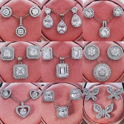 2pcs Pack Trendy Round Crystal Silver Color Bride Jewelry Set For Wedding Drop Earring Necklace Pendant Women Gifts J4749