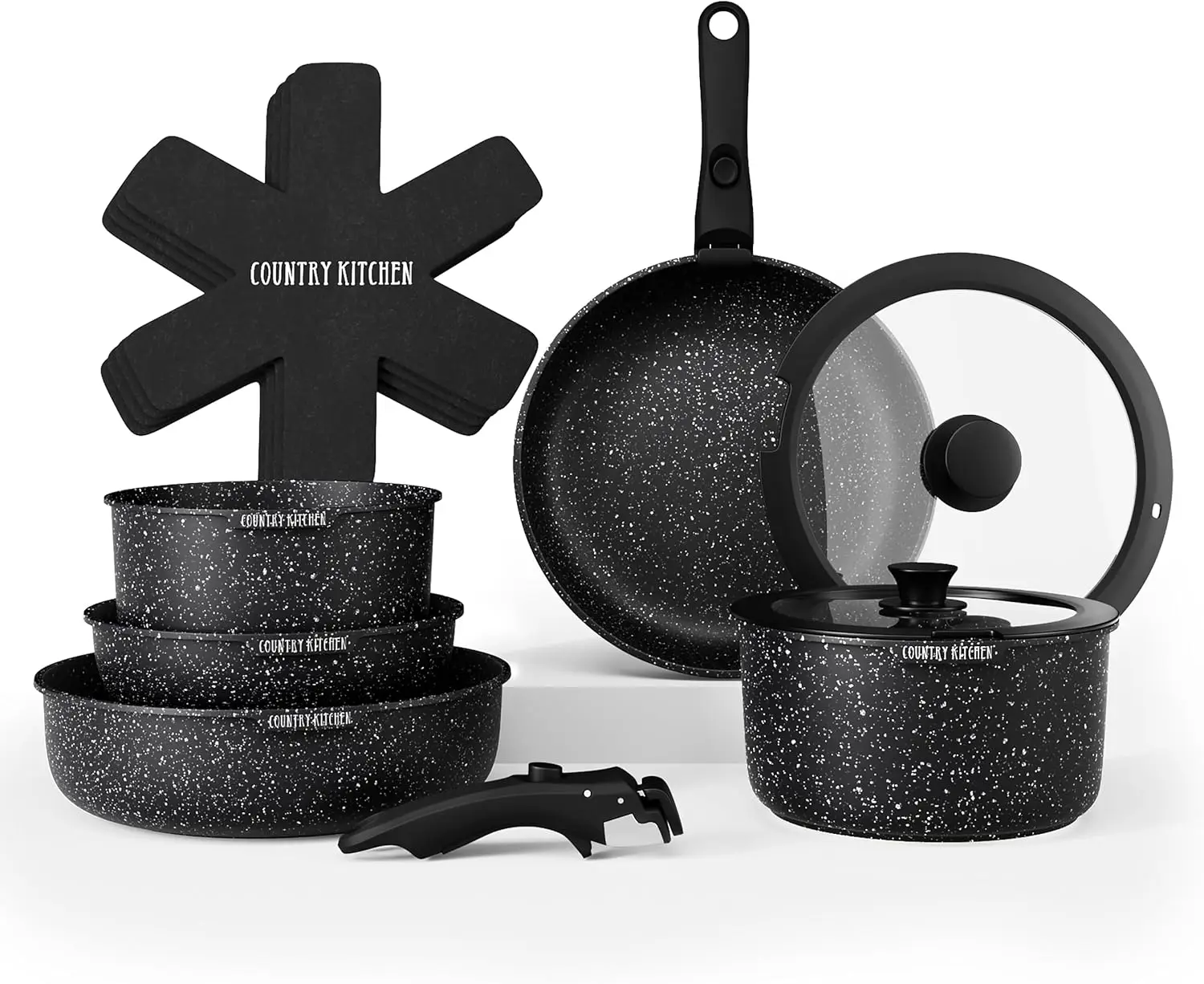 

Cookware Set with Removable Handle, Oven & RV Safe Pots and Pans Set, Black, Original
