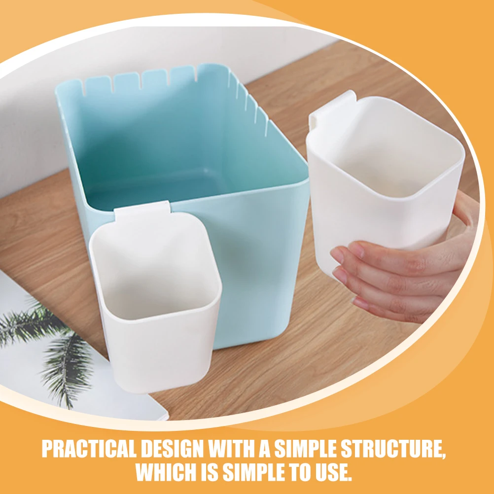 

1 Plastic Mini Wastebasket Dry Wet Separation Trash Can Shallow Blue Frame White Inner Bag Home Office Desk Use Small Garbage