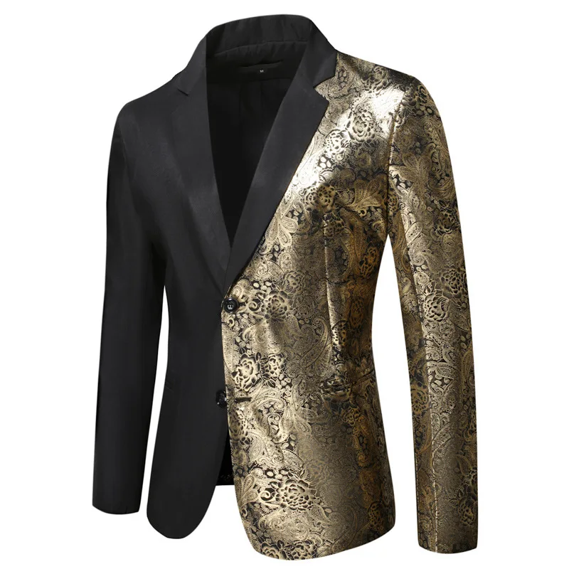 

Mens Tuxedo Dress Blazers Gold Sequins Floral Suit Jacket 2023 New Men Party Dinner Prom Slim Blazer Stage Singer Costume Homme