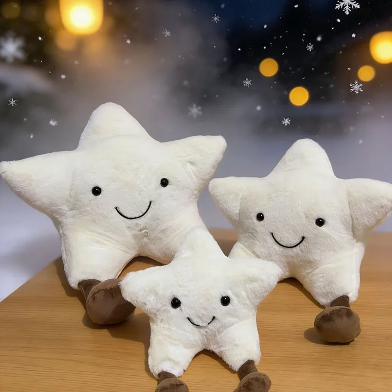 Cute Sweet Smiling Star Plush Toy Squishy Faux Rabbit Fur Stuffed Doll with Corduroy Legs Home Sofa Decor Companion Holiday Gift