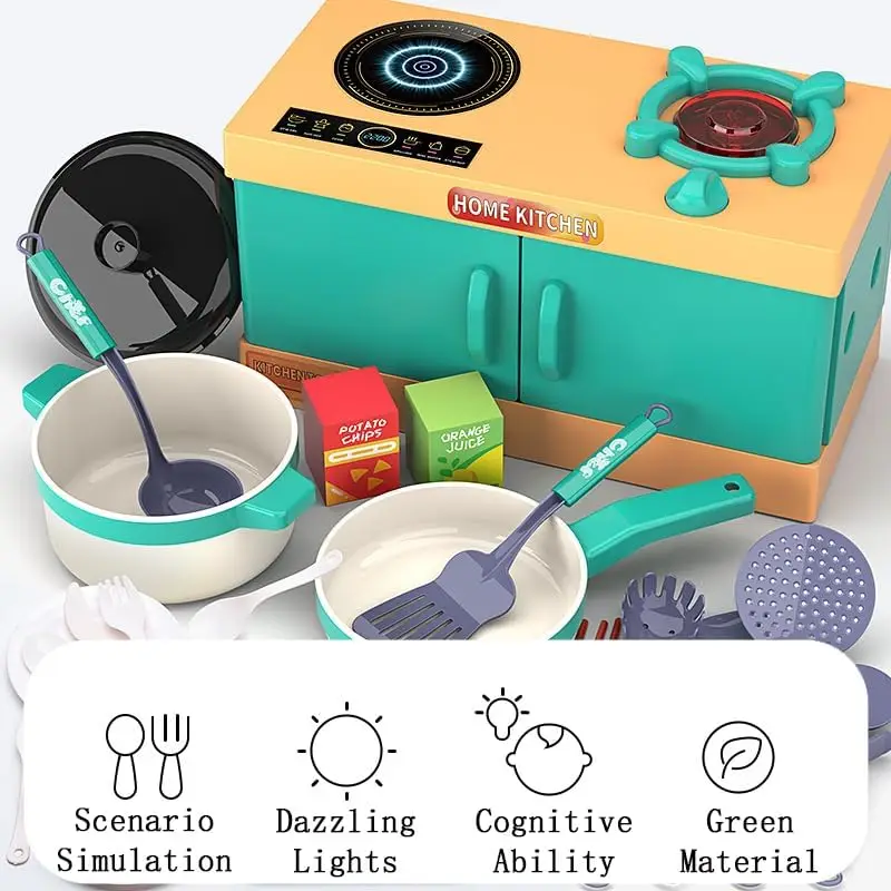 幼児向けキッチンごっこ遊びセット、鍋、フライパン、コンロ付き、おままごと用調理器具セット、子供用キッチンプレイセットアクセサリー