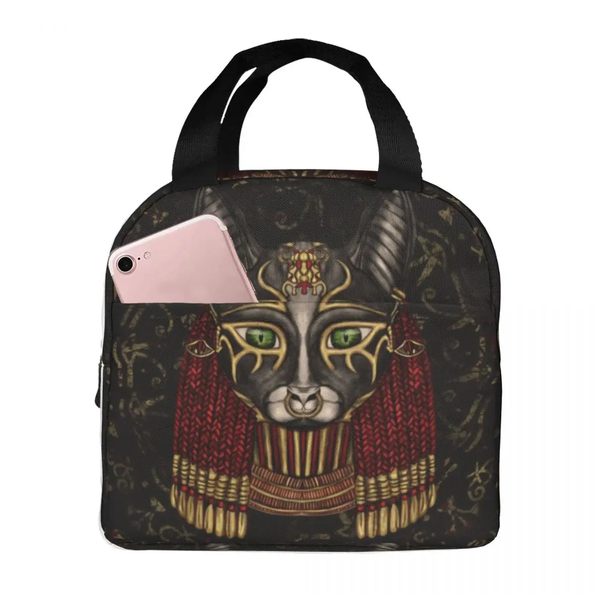 Bastet Egyptian Goddess Thermal Insulated Lunch Bags Women Hieroglyphs Resuable Lunch Container School Multifunction Food Box