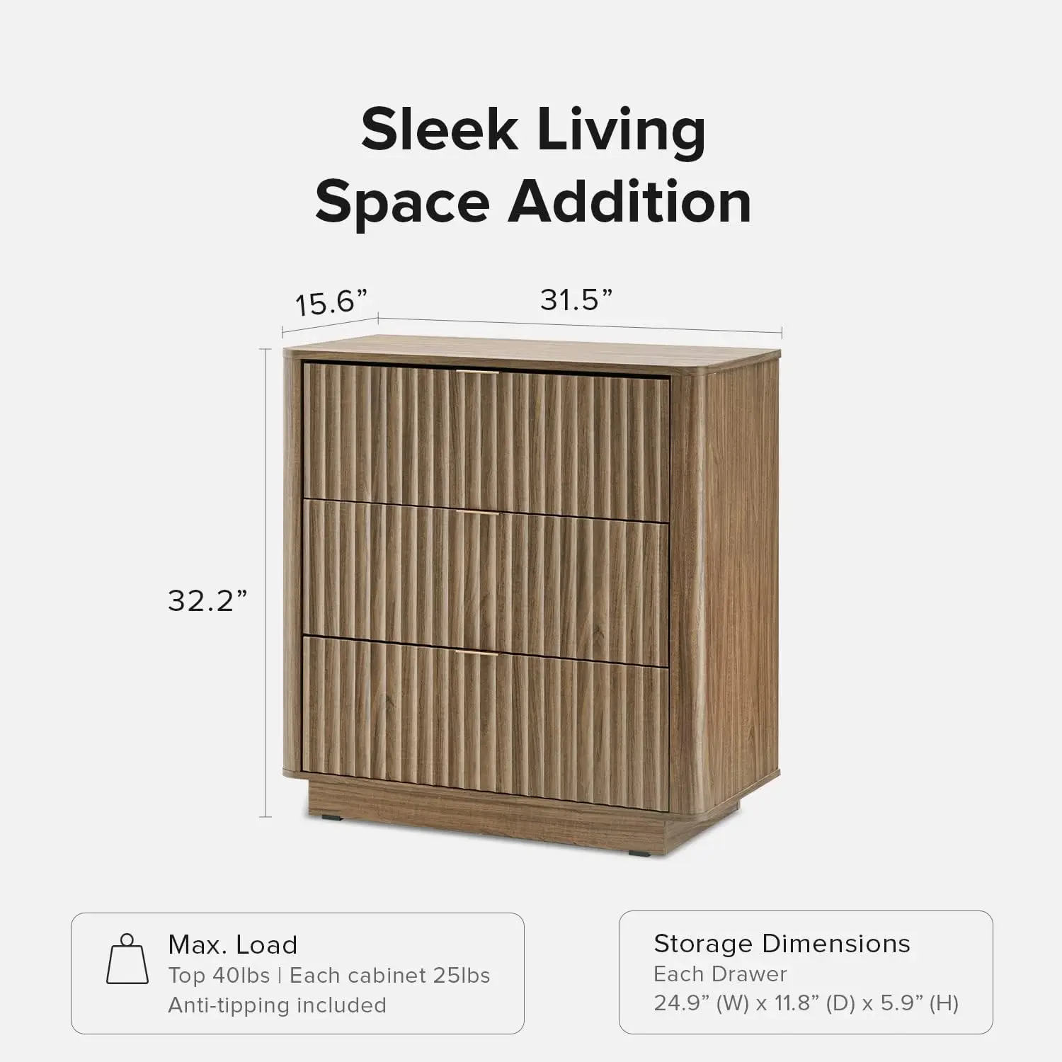 Brooklyn 3-Drawer Dresser, Modern Wood Chest, Walnut