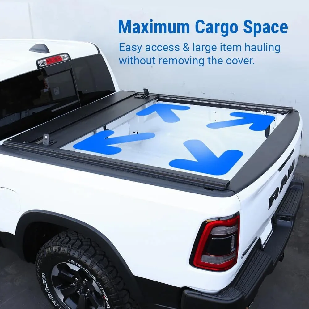 غطاء سرير شاحنة صلب قابل للسحب MB يناسب 2019-2025 دودج رام 1500 5'7 "(67.4") صندوق مسحوق مطلي باللون الأسود غير اللامع مع ألومنيوم