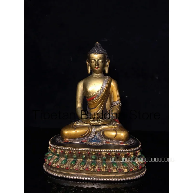 

Tibetan old copper gilded and painted Buddha statue of Shakyamuni, three treasures, medicine master Buddha ornaments, for home