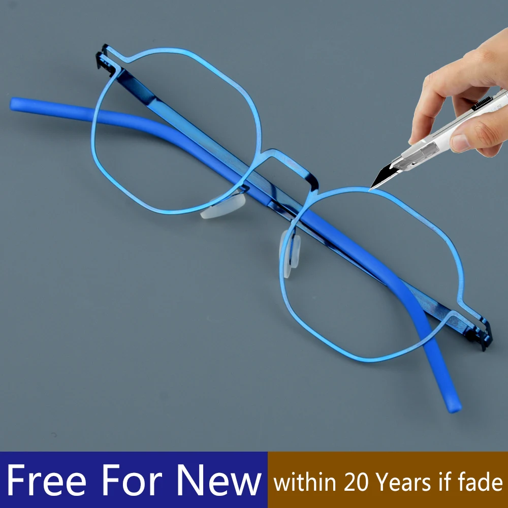 

No Fading Germany Brand Design Blue Eyeglasses Men Women Square Glasses Frame Handmade Screwless Ultralight 7g Purple Spectacles