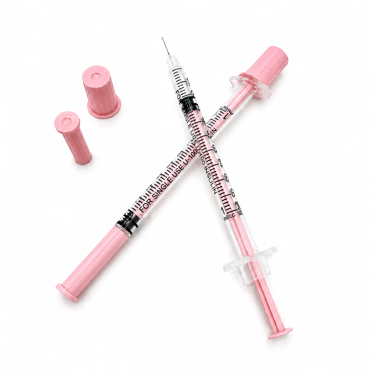 100Pcs/Box Retail Disposable New Pink Sterile 1ML 30G 31G 8mm Safety Low Pain Sensation Insulin Syringes for Veterinary Use