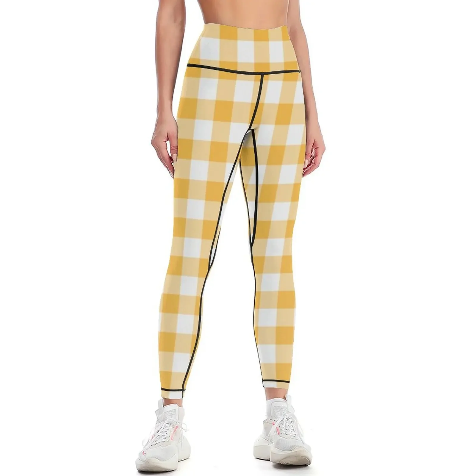 

Yellow gingham Leggings Tight fitting woman high waist Women's sportswear sportswear gym Womens Leggings