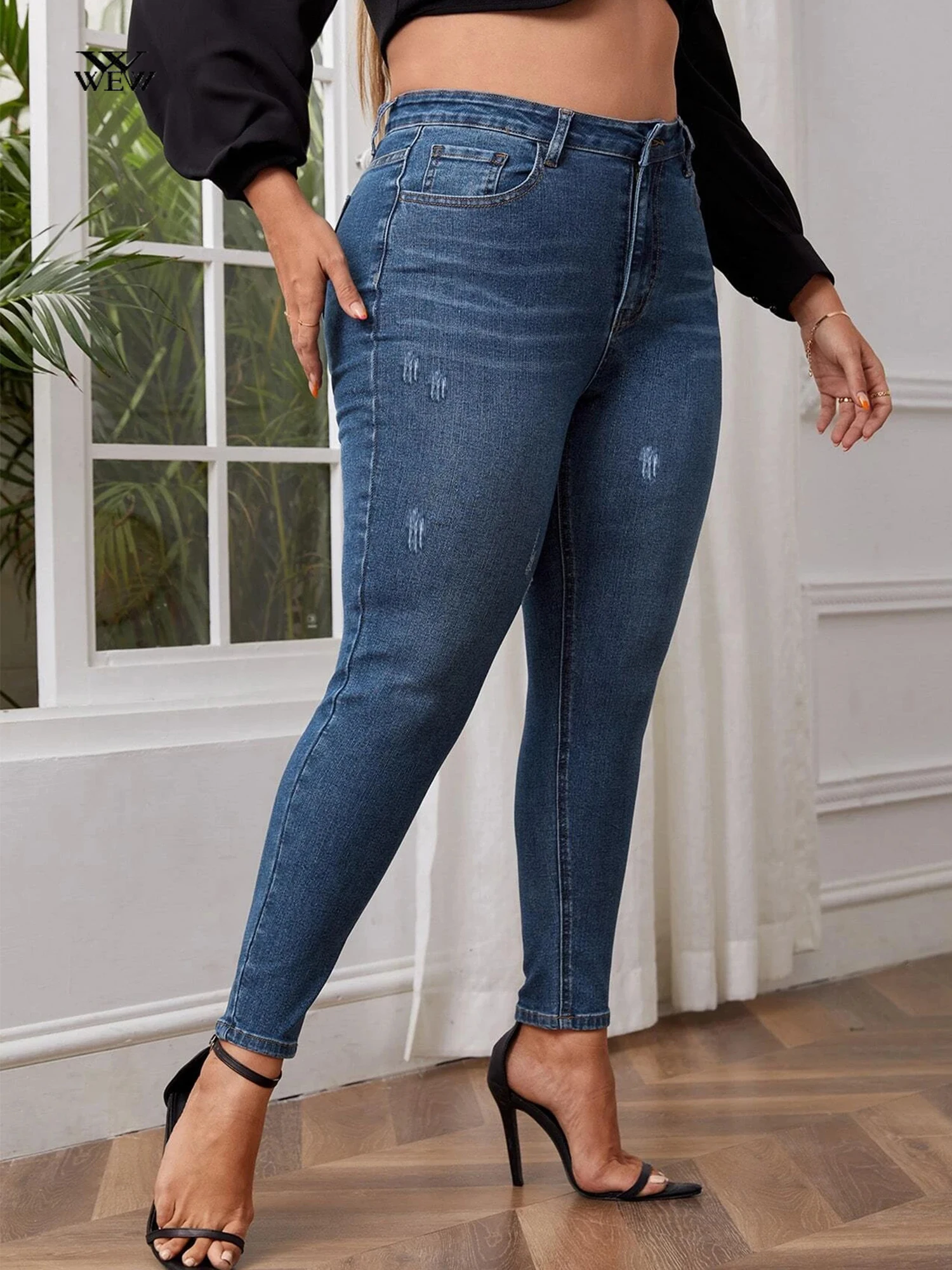 plus size skinny jeans for women full length high waist stretchy pencil women jeans autumn legging stretchy washing 100kgs jeans