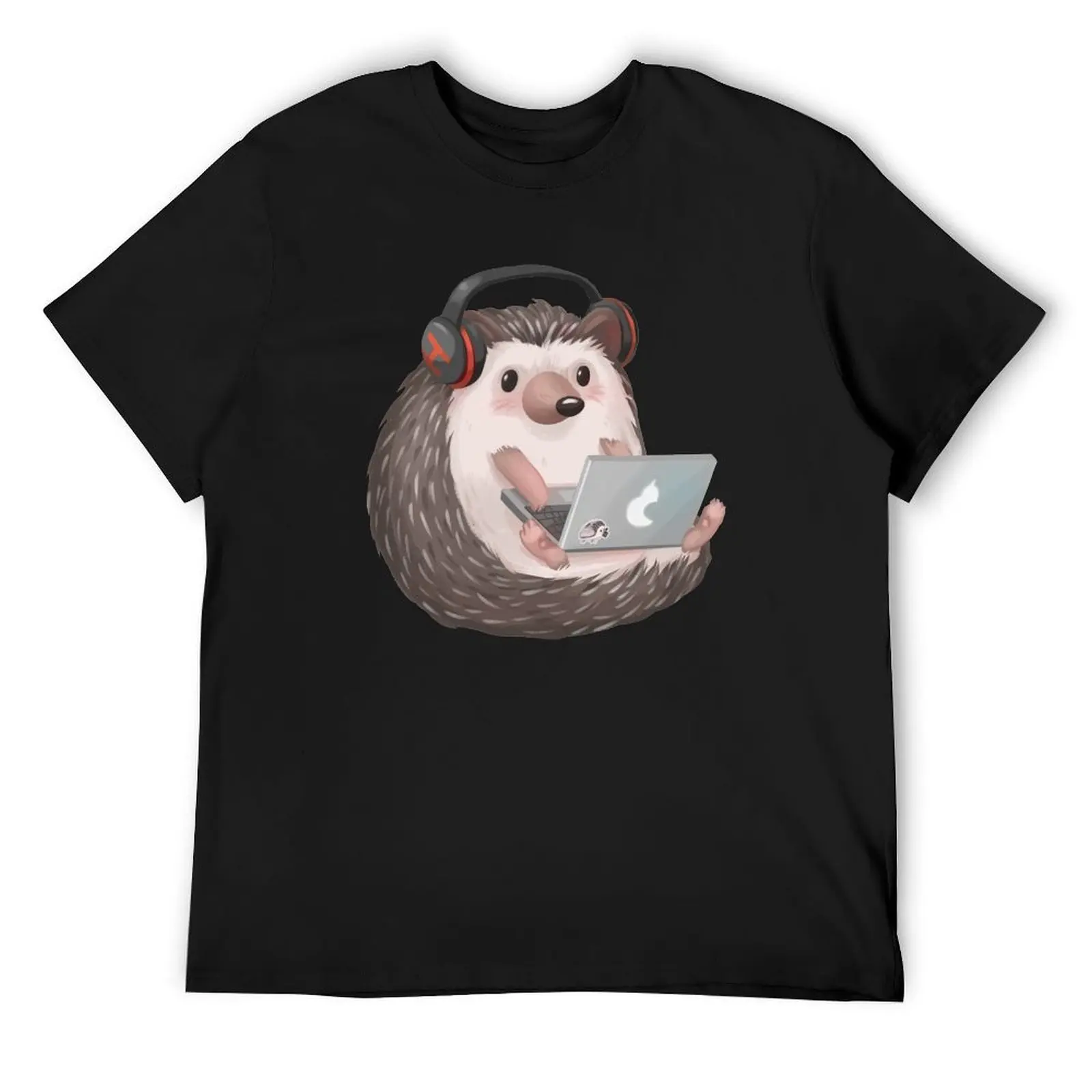 

Cute Hedgehog Listening to Music and Working and Studying T-Shirt aesthetic clothes tops mens t shirt graphic