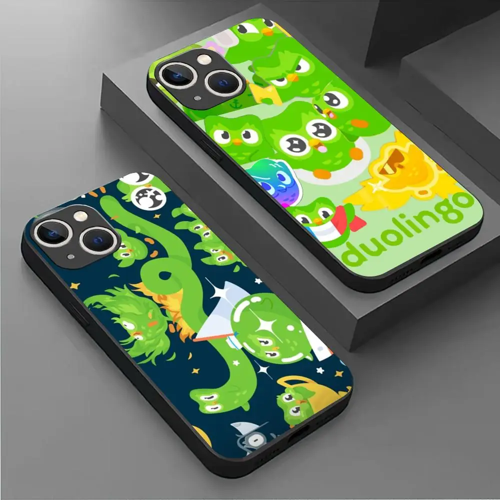 Mascot owl Duolingo Phone Case For iPhone 16 15 14 13 12 11 X XR XS 8 Plus Mini Pro Max Soft black Shockproof Cover