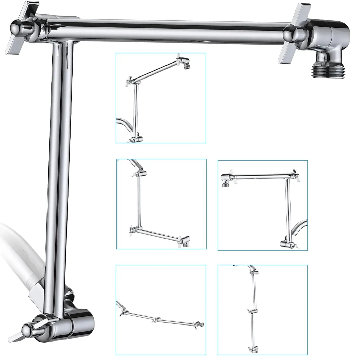 

16" Solid Brass Shower Arm Extension, Adjustable Height with G1/2 Universal Connection - Chrome