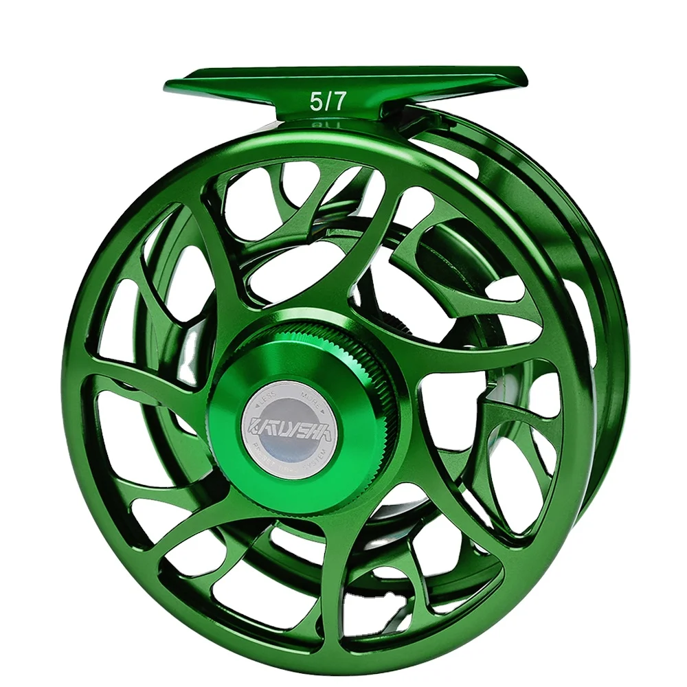 

3+1 BB Fly Fishing Wheel Green Color Fly Fishing Reel CNC Machine Cut Large Arbor Die Casting Aluminum Fly Reel