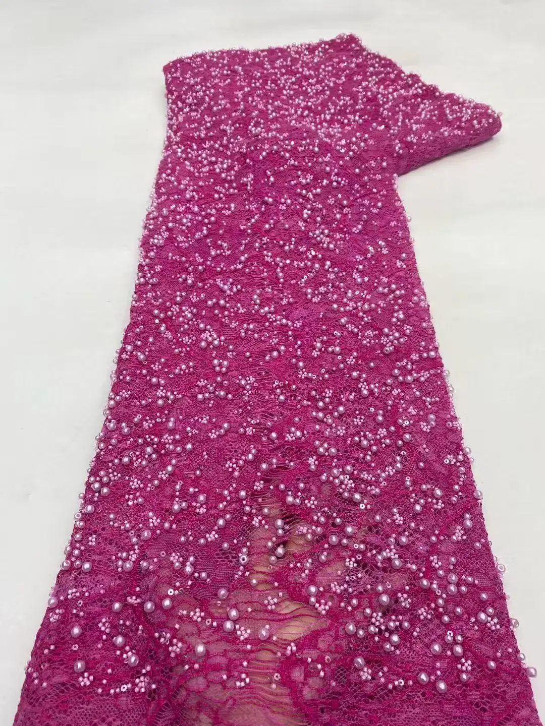 

African Beaded Lace Bridal Fabrics Luxury High Quality French Beads Nigerian Sequins Tulle Material For Wedding Party Sewing