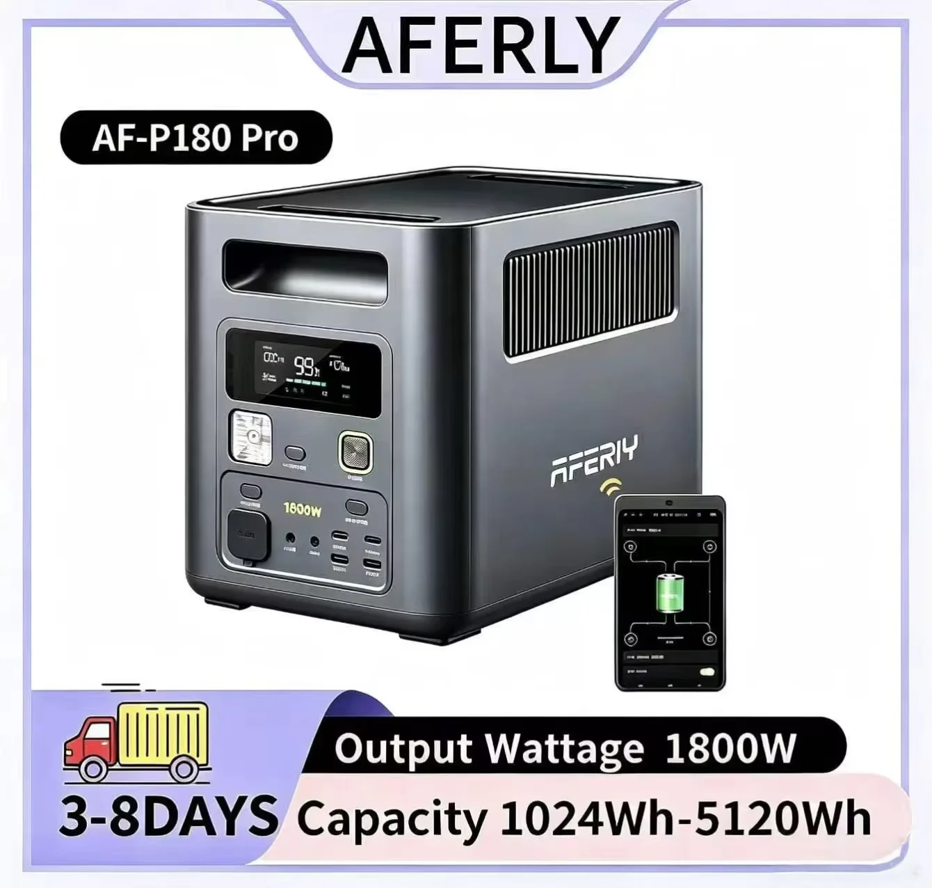 AFERIY P180pro 1800W 1024Wh Portable Power Station,LiFePO4,1 Hour Quick Charge Solar Generator with App For Home Outdoor Camping