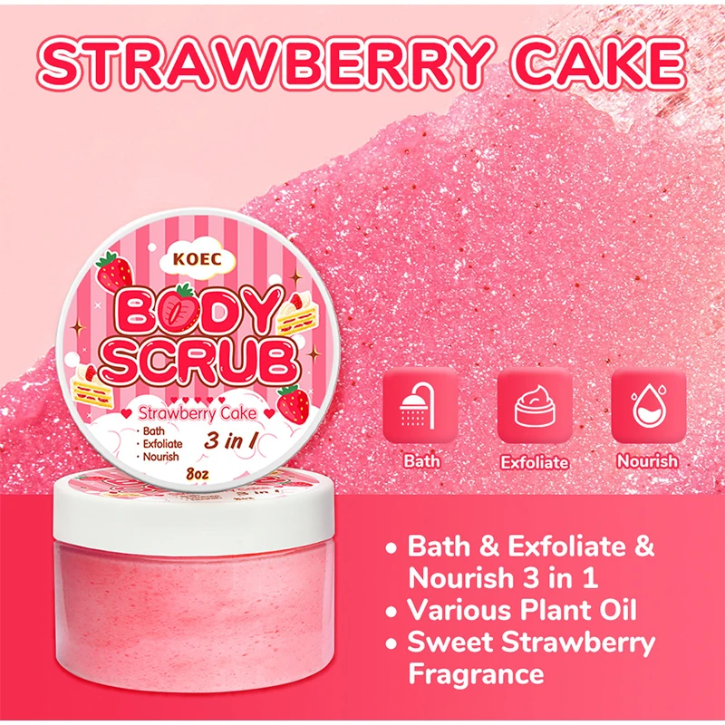 Strawberry Cake Body Scrub Bath & Exfoliate &nourish 3 In 1 Deep Cleansing Various Plant Oil Sweet Coconut Fragrance Bath Salt