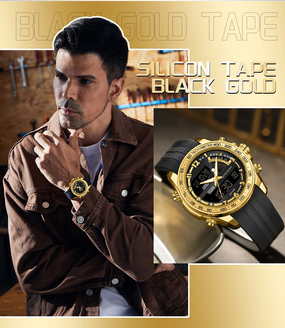 SANDA 3307 ساعة عسكرية رجالية فاخرة مقاوم للماء ساعة LED كوارتز ساعة رياضية ساعة رجالية كبيرة Relogios Masculino #6