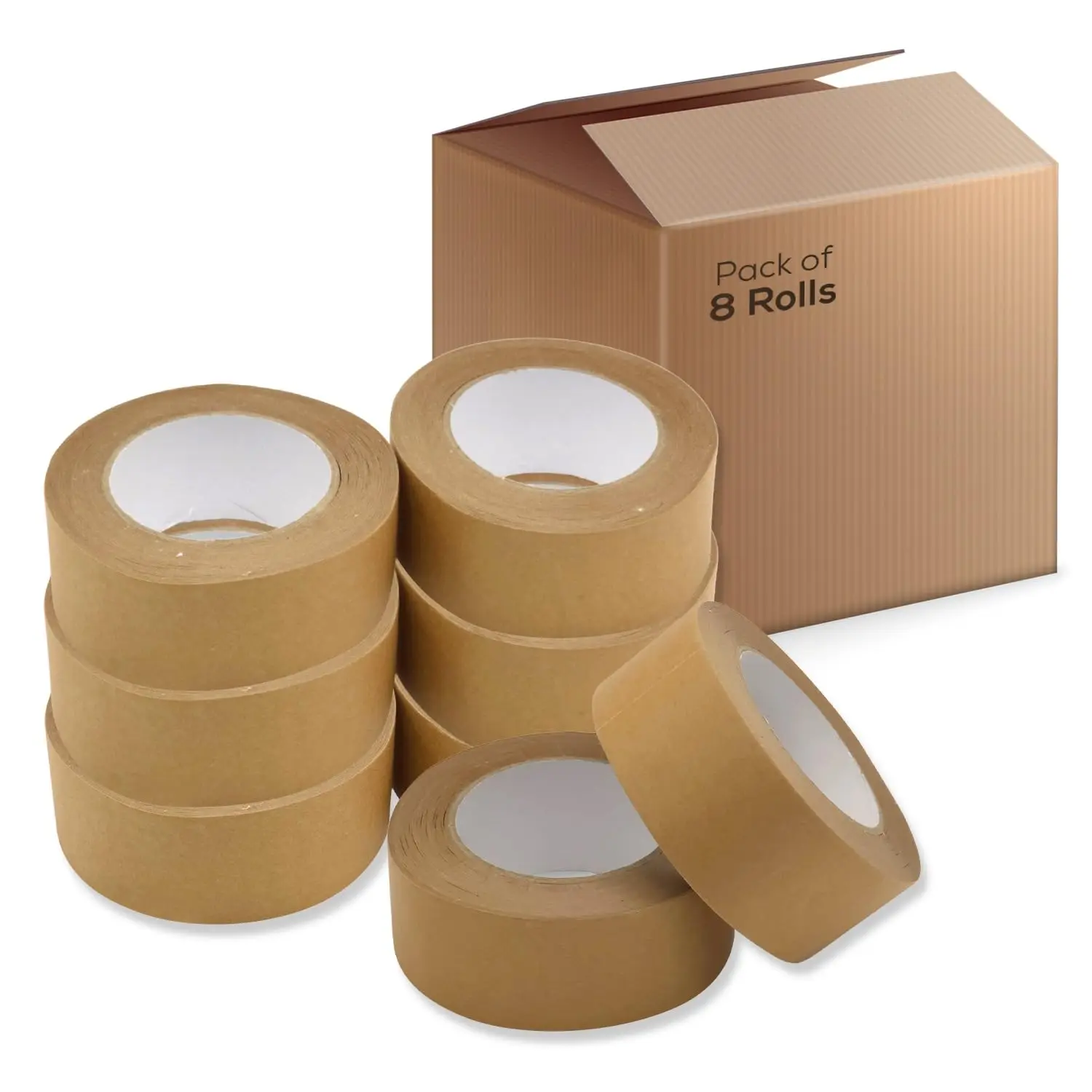 

Pack of 8 Brown Paper Packing Tape 2 Inch Bulk, Kraft Tape, 2 Inch x 55 Yards, Brown Paper Tape for Packing Boxes, Tear