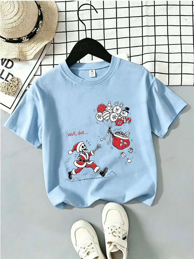 Boys Christmas T Shirt Well Shit Christmas Funny Skeleton Santa Graphic Tee Tshirts Toddler Boys Xmas Holiday Casual Tops Gifts