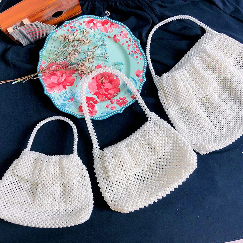 Guangzhou Factory Handmade Beaded Bag Leisure Women's One Shoulder Dumpling Bag Simple Imitation Pearl Handbag-Border