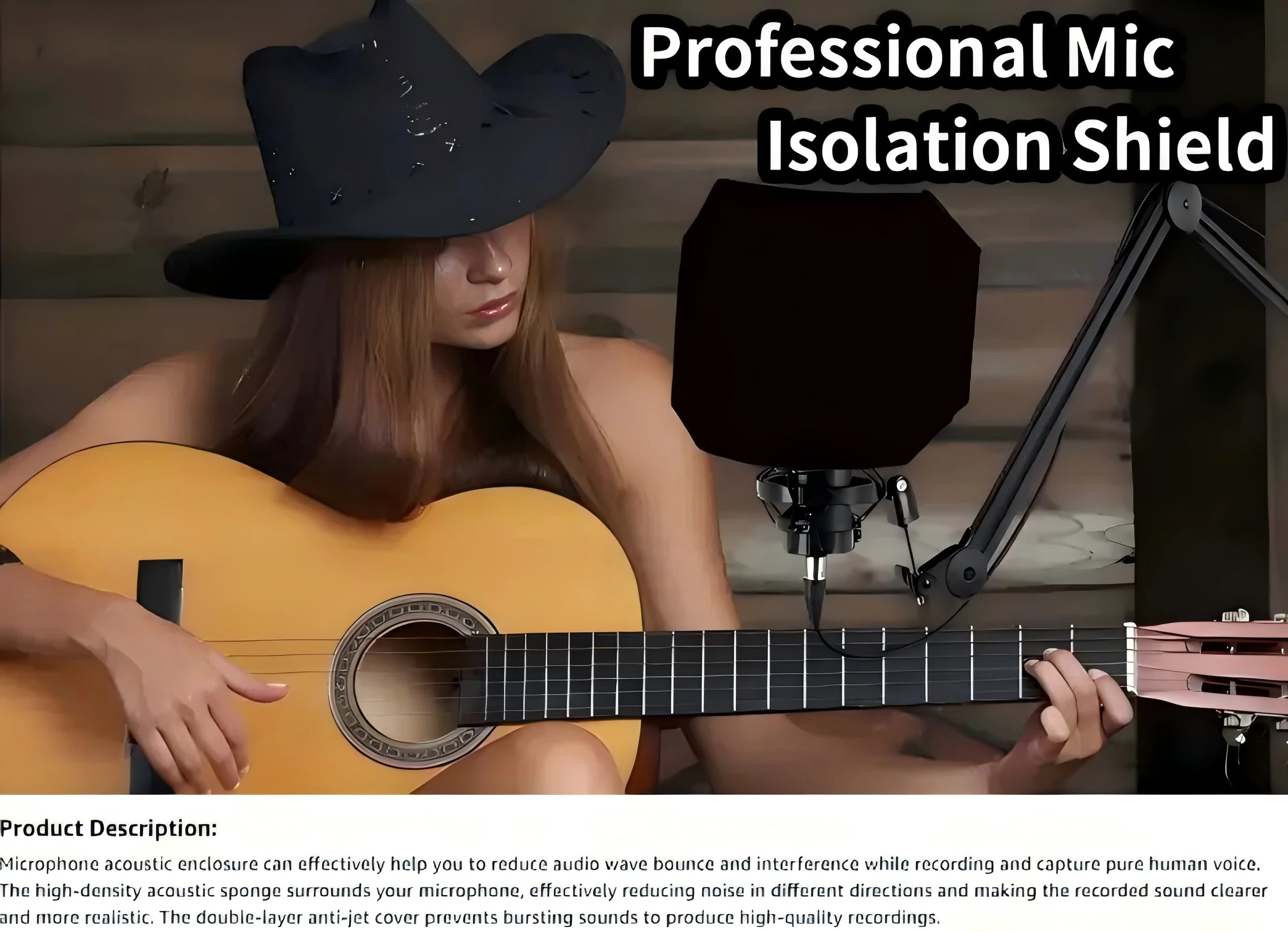 KTES Portable Microphone Isolation Shield with Pop Filter Acoustic Foam Sound Absorber for Studio Recording Podcast Streaming