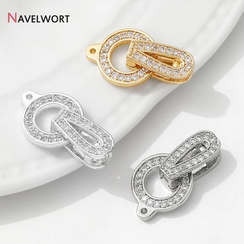 1/2/3Pcs 14K Gold Plated Round  Brass With Zircon Bracelet Clasps Connector Clasps,For DIY Bracelet Necklace Making Accessories view 6