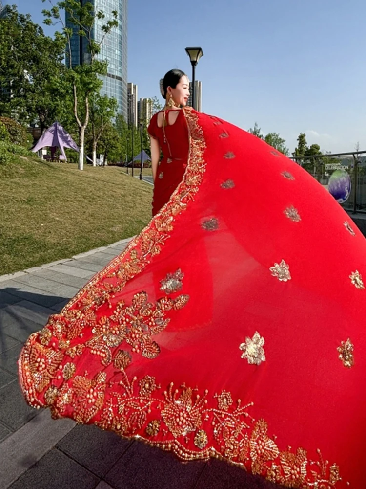 Red Indian Dance Costume Bollywood Dance Stage Performance Clothing Female Punjabi Costume Women Oriental Dance Clothes DQL10758