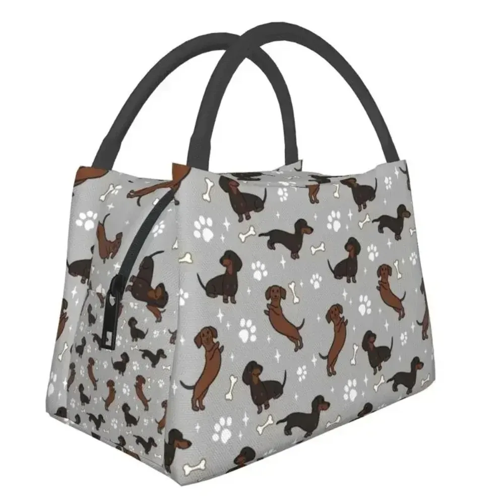 

Gray Dachshunds Insulated Lunch Bags for Camping Travel The Wiener Dog Resuable Cooler Thermal Bento Box Women