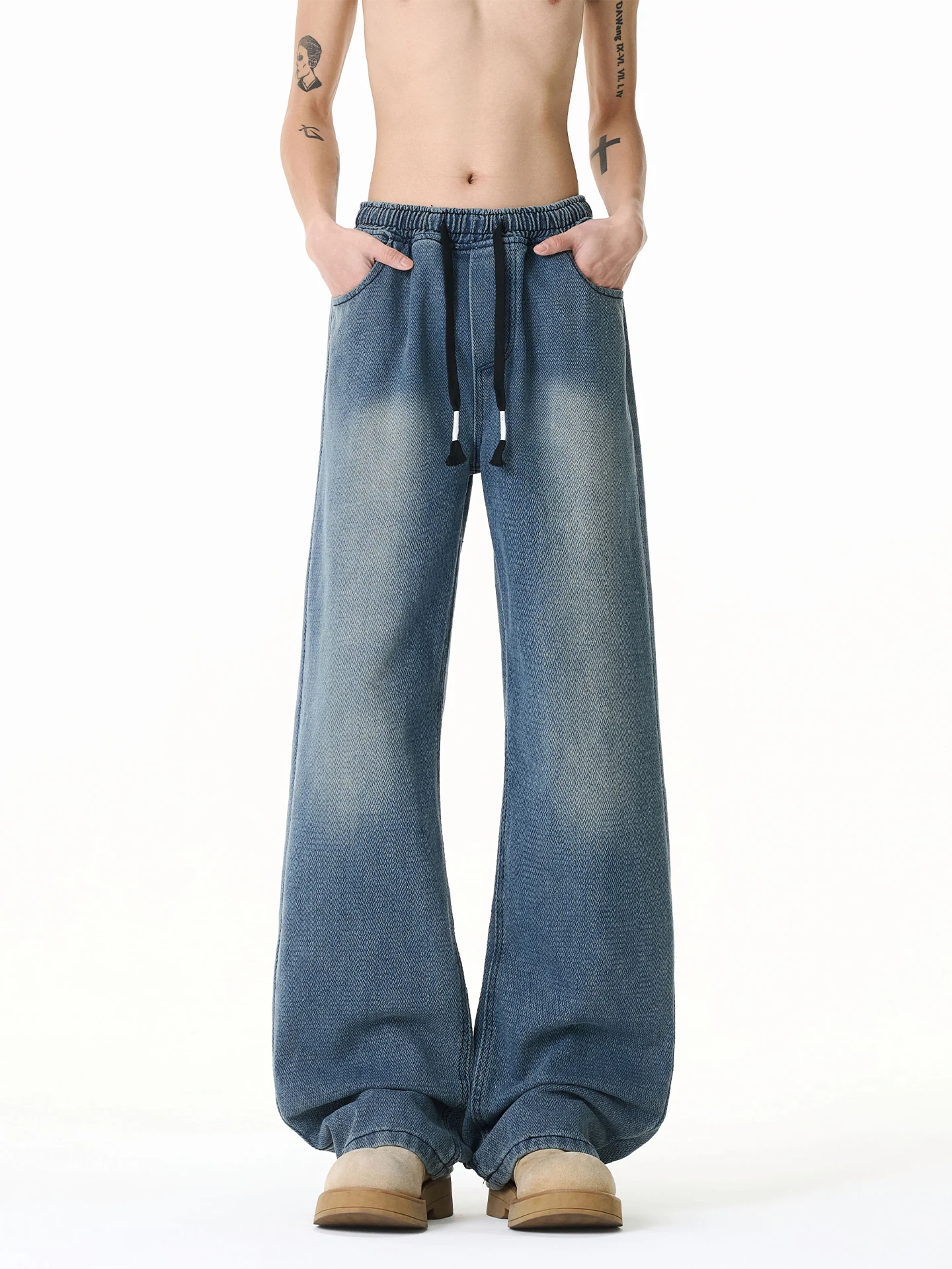 American Retro Starry Night Denim Jeans Men's Casual Straight Leg Wide Leg Loose Fit Spring Fashion Brand High Street Cool