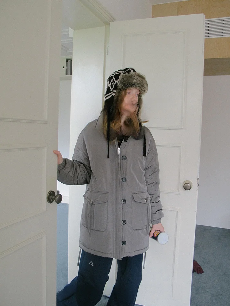 

Коллекция KOKOASOKO: Пуховик-куртка из хлопка с капюшоном, на молнии, с длинными рукавами, прямого кроя, для повседневной носки