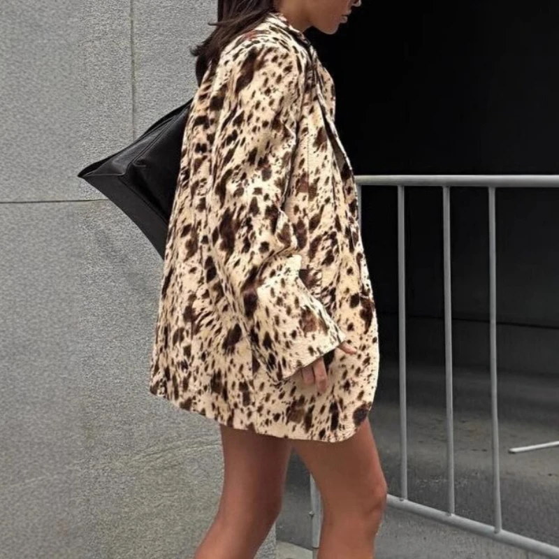 Bruin bedrukte blazer met lange mouwen, Europees en Amerikaans grensoverschrijdend herfstnieuw temperament commuter taillejack