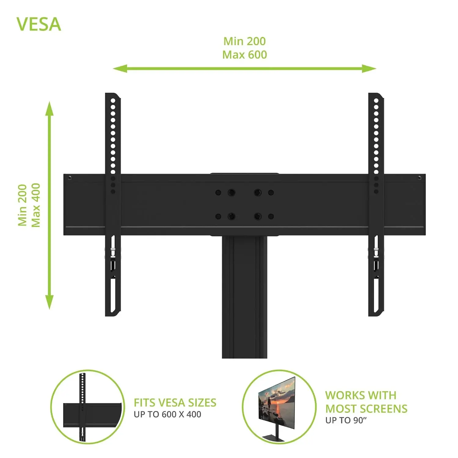 Height Adjustable Tabletop TV Stand For 40-90 Inch Screens Up To 125 Lb With Swivel & Tilt, Black, Customized