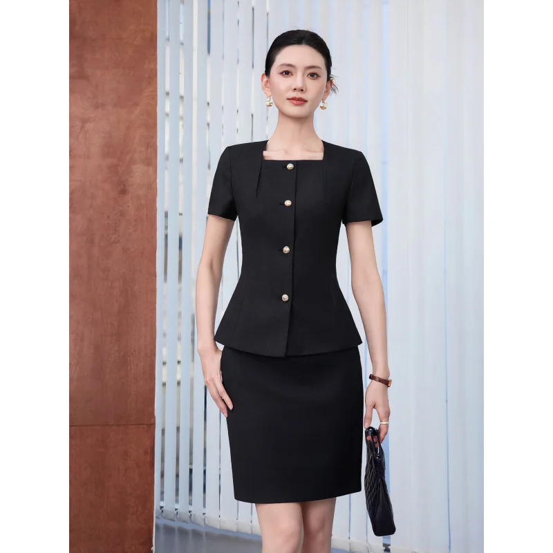 Professional Women's Summer Short-Sleeve High-End SuitOLElegant jewelry store workwear for dental receptionists