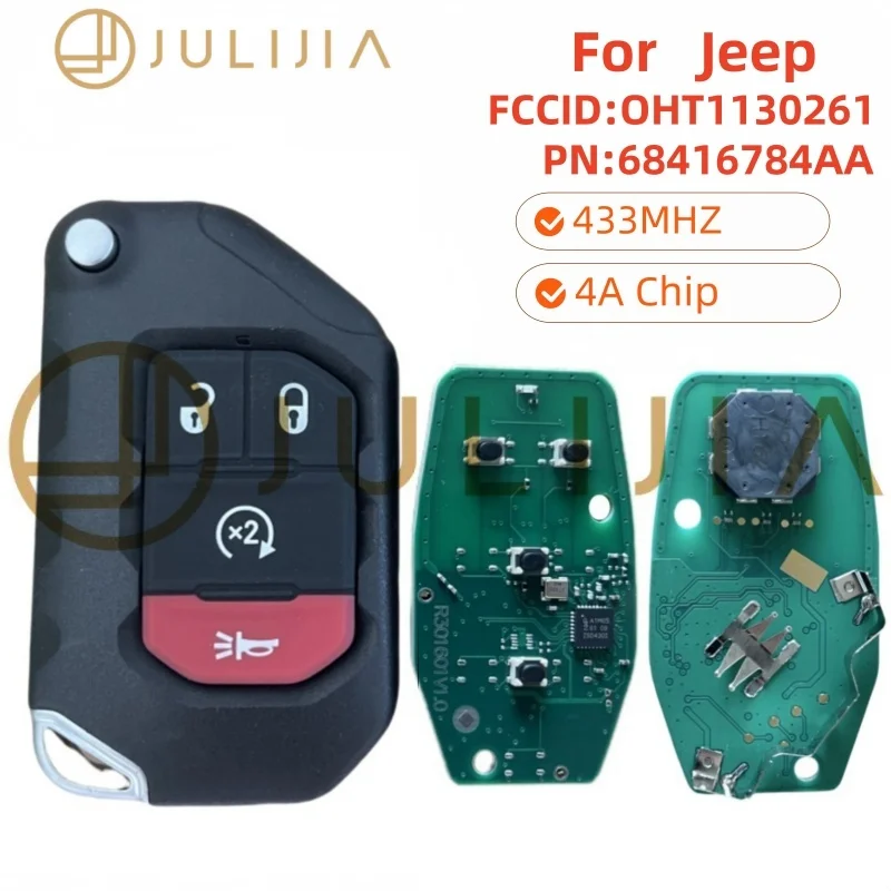 JULIJIA PCF7939M 4A 433MHzKeyless Go Smart Remote Key Fob Jeep Wrangler JL Gladiator 2018-2022 FCC ID:OHT1130261 68416-782AA