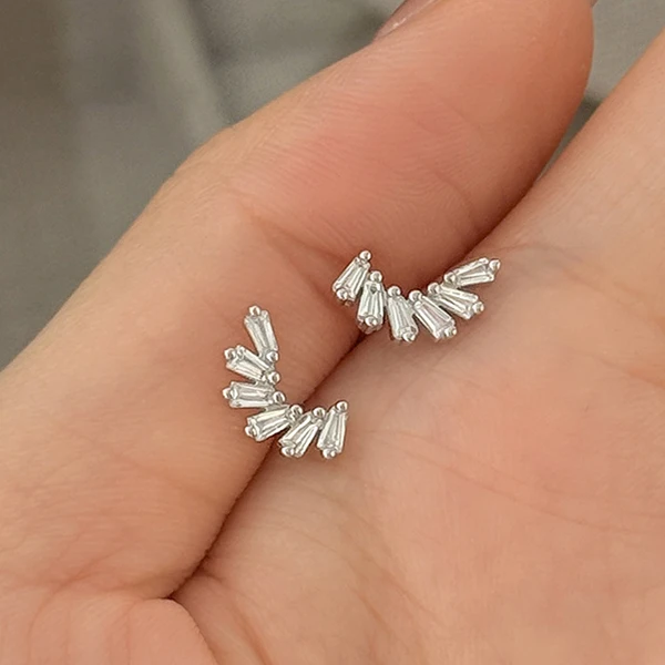 S999 Sterling Silver Needle Minimalist Exquisite Zircon Wings Stud Earrings for Women Trendy Fashion Jewelry Accessories