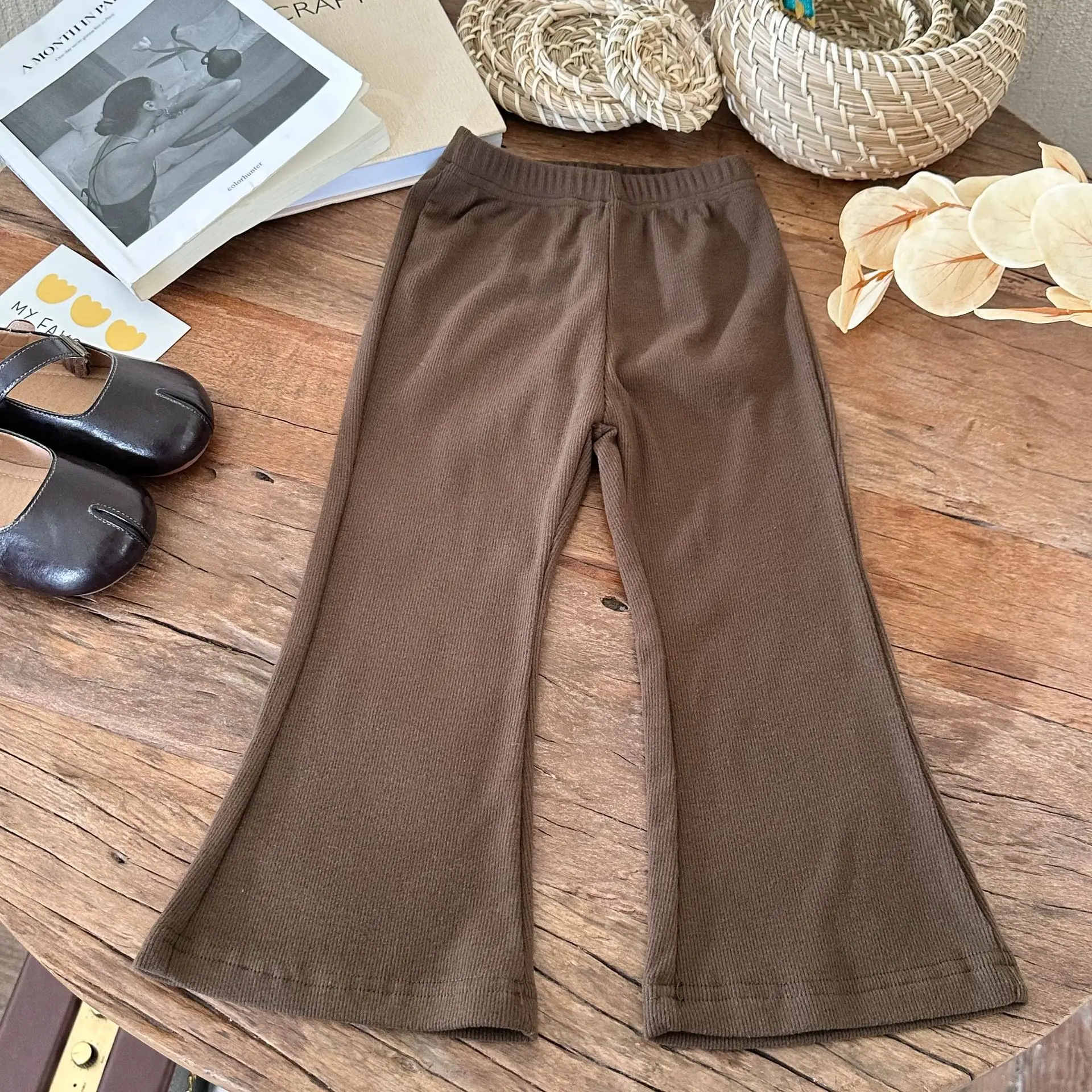 Girls Pants 2024 Autumn New Childrens Clothes Girls Baby Foreign High Elastic Slim Horn Knitted Pants Casual Simple Daily