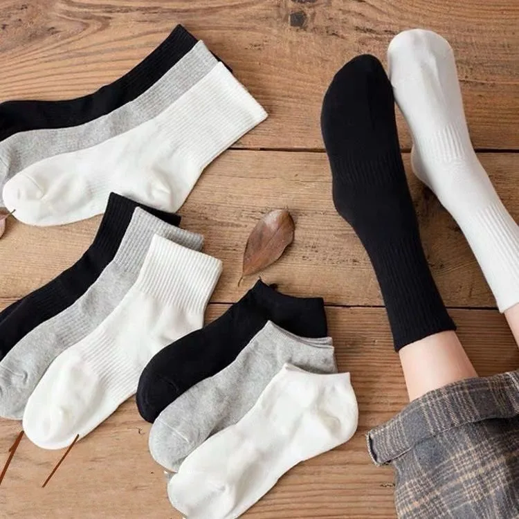 4 Pairs Solid Colour Socks Black White Multiple Style Soft Breathable Sports Ankle Men's Women's Summer Autumn Business Socks