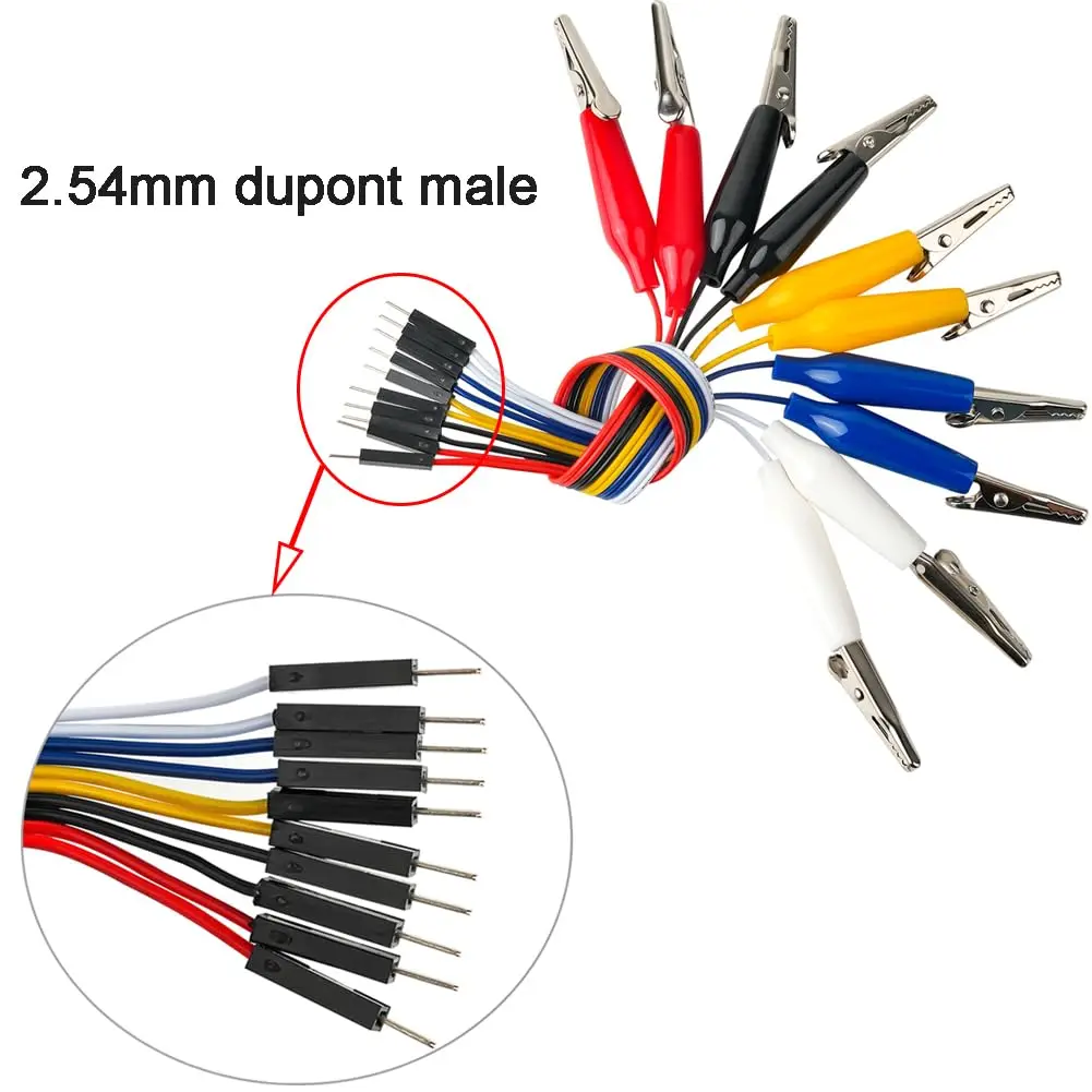10pin Alligator Clip to Breadboard Jumper Wire 30cm Male Female Test Lead Dupont Cable for Arduino Microbit Nano LED Strip