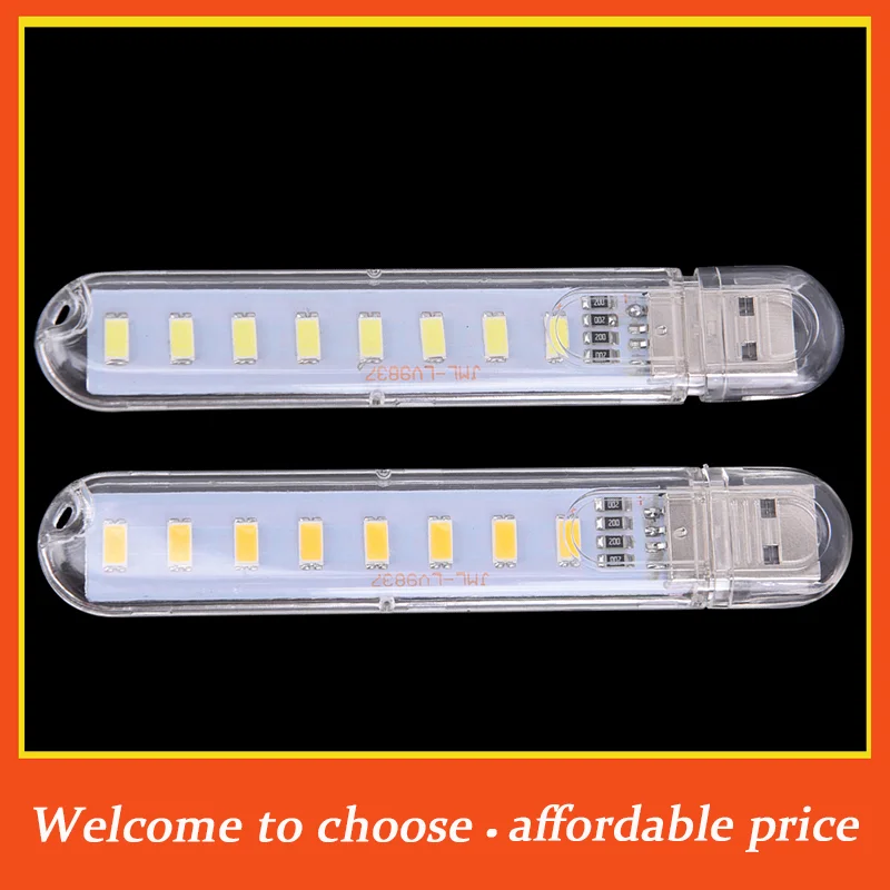 VP 1pc high quality 10*1.7cm Mini LED Portable 5V 8 LED USB Lighting Computer Mobile Power Lamp Night Light