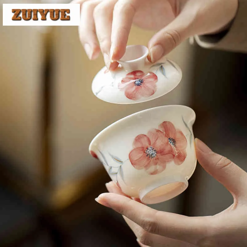 

Ручная роспись персикового цвета Gaiwan Boutique Чайная подставка Чайная чаша с крышкой Набор Чайник Крышка Чаша Кунг-Фу Чайный сервиз Украшение Подарок