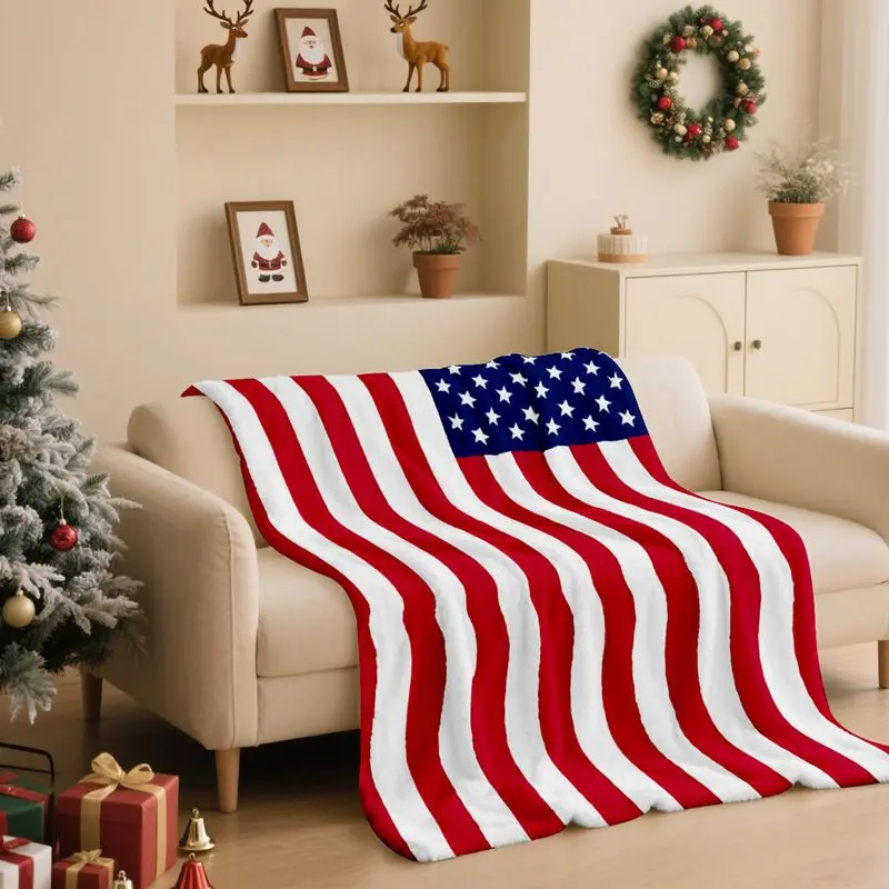 VIKAMA American US Flag Throw Blanket Stars and Stripes Pattern Flannel Blanket Cozy Sofa Bed Cover USA Home Decor