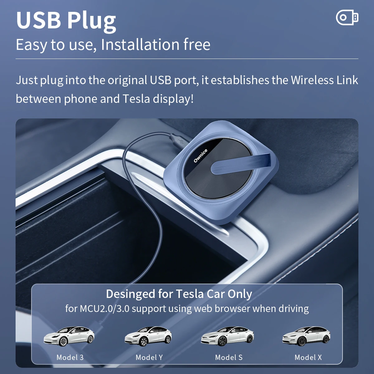 محول Carplay اللاسلكي Android Auto Ai Box ربط هاتفك يستخدم Spotify Waze Siri شريحة SIM غير مطلوبة لطراز Tesla 3 Y S X