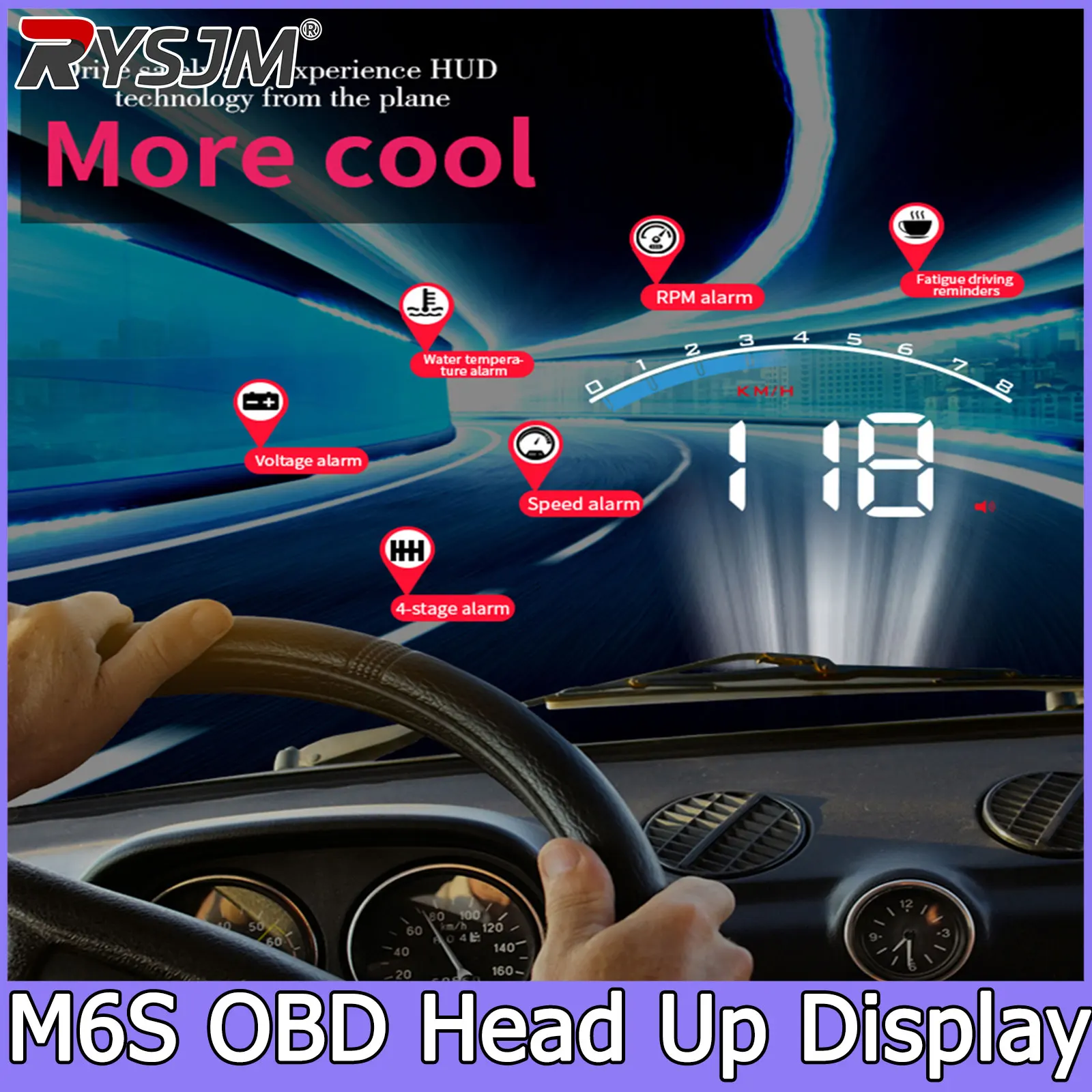Windshield Projector Display M6S HUD Car Head Up Display Auto Electronics KM/h MPH OBD Overspeed Security Alarm Car RPM Meter