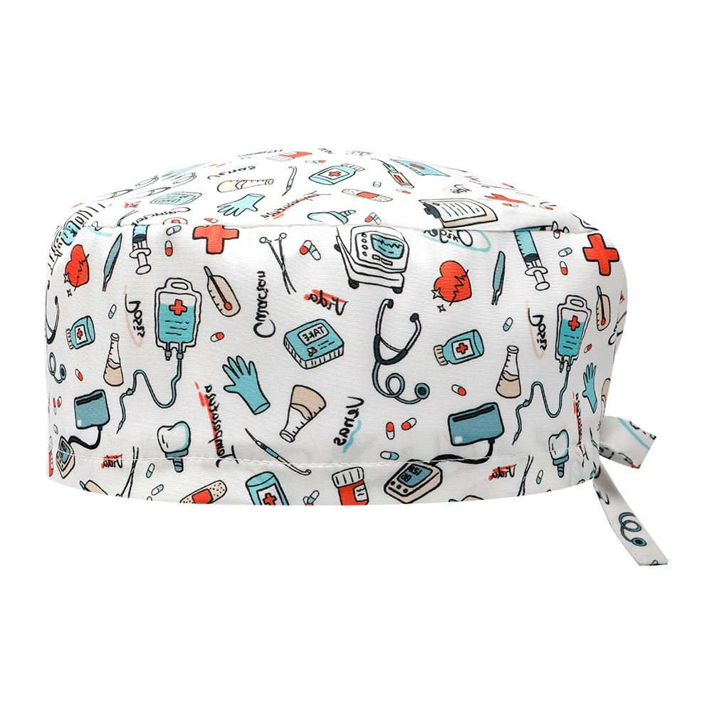 Casquettes de gommage médical imprimées, casquettes chirurgicales pour cheveux longs, couvre-chef de salle d'opération, chapeau de travail de clinique pour animaux de compagnie, médecin, infirmière, dentiste, F