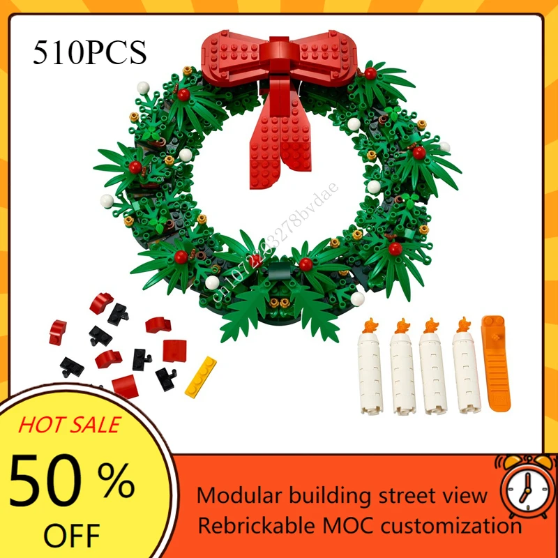 433PCS Christmas Candle Wreath Table Decoration Creative MOC-40743 Model Building Block Architecture DIY Assembly Model Toy Gift