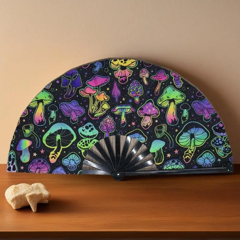 Kung Fu Fan UV Ink Printing Fluorescent Fan Bamboo Bone Folding Fan For Festival Dance Party